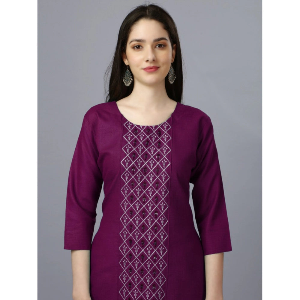 Shopper Beast Women's Casual 3-4 th Sleeve Embroidery Cotton Kurti (Purple)