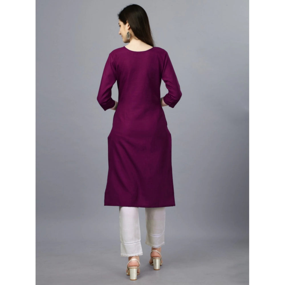 Shopper Beast Women's Casual 3-4 th Sleeve Embroidery Cotton Kurti (Purple)