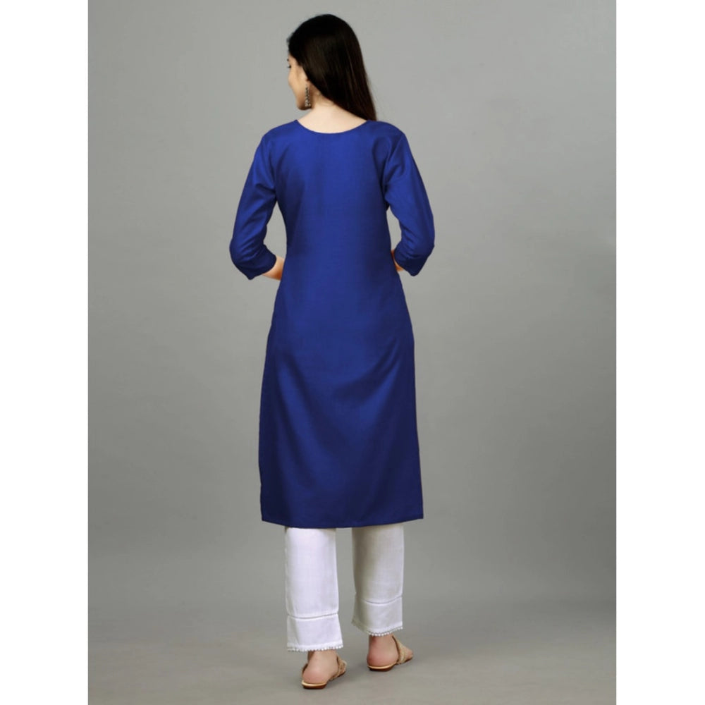 Shopper Beast Women's Casual 3-4 th Sleeve Embroidery Cotton Kurti (Blue)