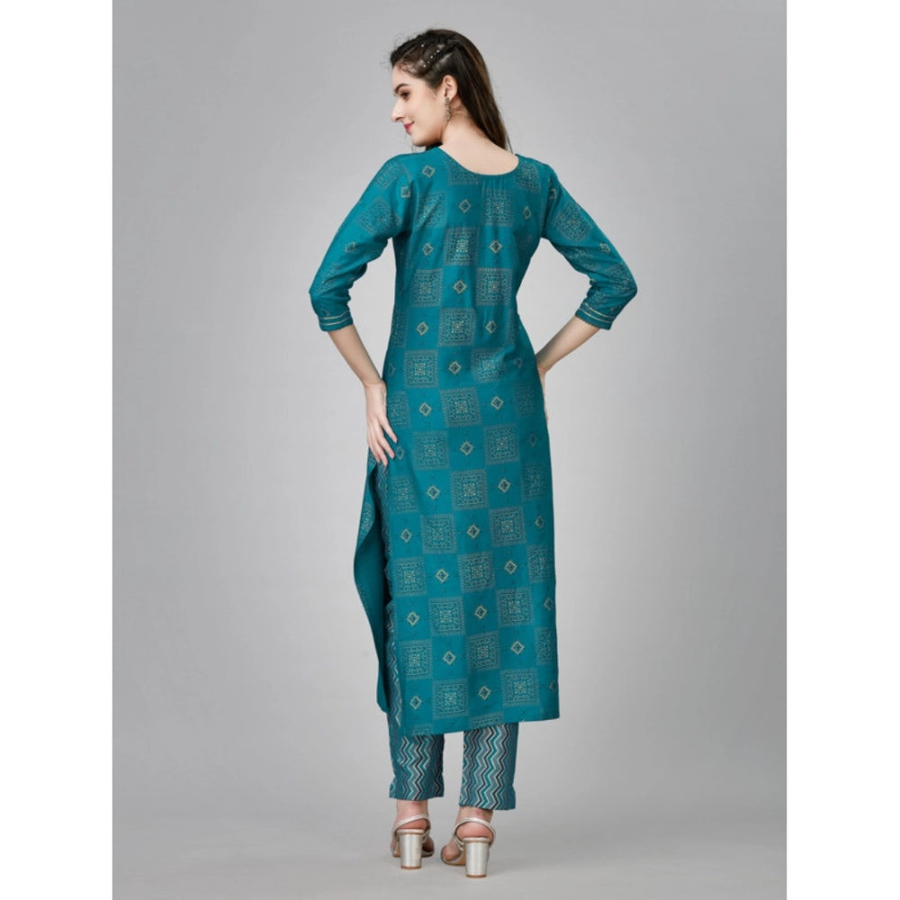 Shopper Beast Women's Casual 3-4 th Sleeve Embroidery Rayon Kurti Pant Set (Green)