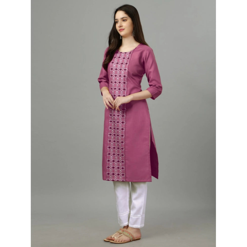 Shopper Beast Women's Casual 3-4 th Sleeve Embroidery Cotton Kurti (Purple)