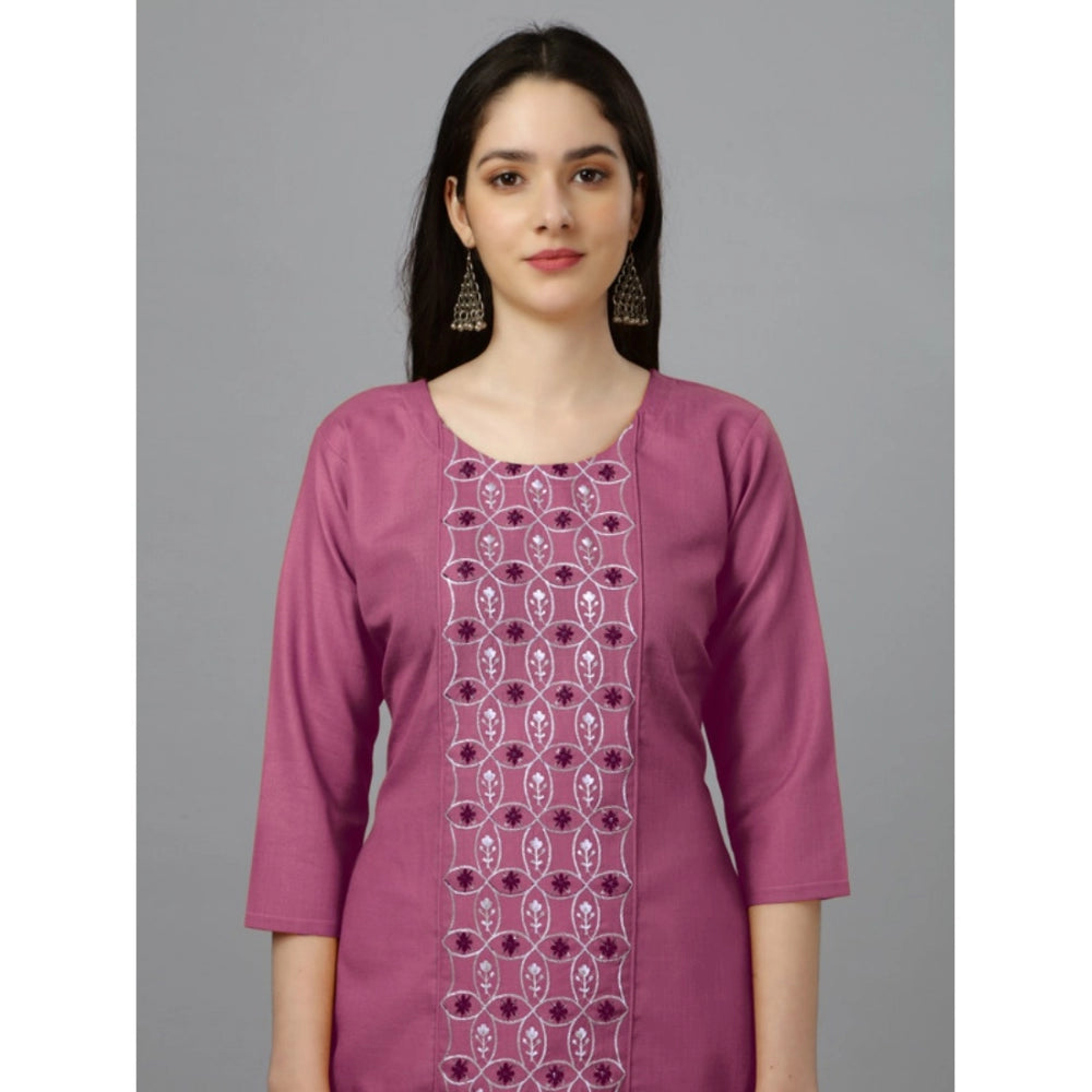 Shopper Beast Women's Casual 3-4 th Sleeve Embroidery Cotton Kurti (Purple)