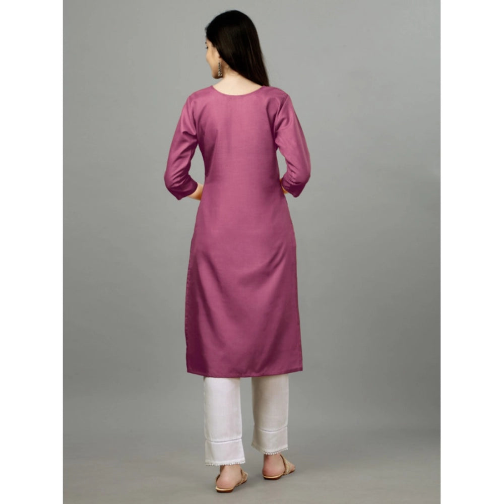 Shopper Beast Women's Casual 3-4 th Sleeve Embroidery Cotton Kurti (Purple)