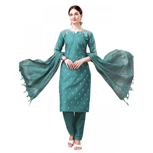 Shopper Beast Women's Casual 3-4 th Sleeve Embroidery Cotton Kurti Pant Dupatta Set (Teal)