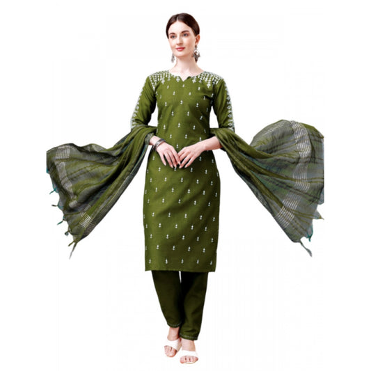 Shopper Beast Women's Casual 3-4 th Sleeve Embroidery Cotton Kurti Pant Dupatta Set (Green)