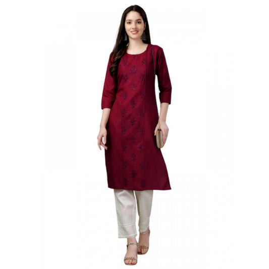 Shopper Beast Women's Casual 3-4 th Sleeve Embroidery Cotton Kurti (Maroon)