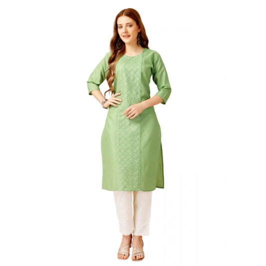 Shopper Beast Women's Casual 3-4 th Sleeve Embroidery Cotton Kurti Pant Set (Pista Green)