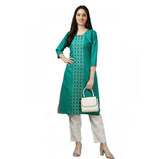 Shopper Beast Women's Casual 3-4 th Sleeve Embroidery Cotton Kurti (Light Green)