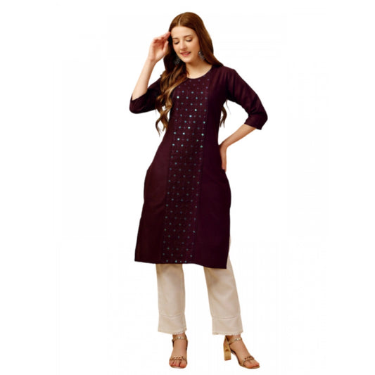 Shopper Beast Women's Casual 3-4 th Sleeve Embroidery Cotton Kurti Pant Set (Purple)