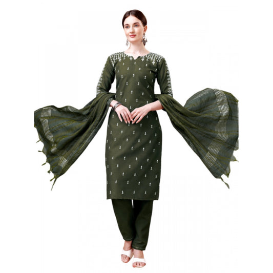 Shopper Beast Women's Casual 3-4 th Sleeve Embroidery Cotton Kurti Pant Dupatta Set (Dark Green)