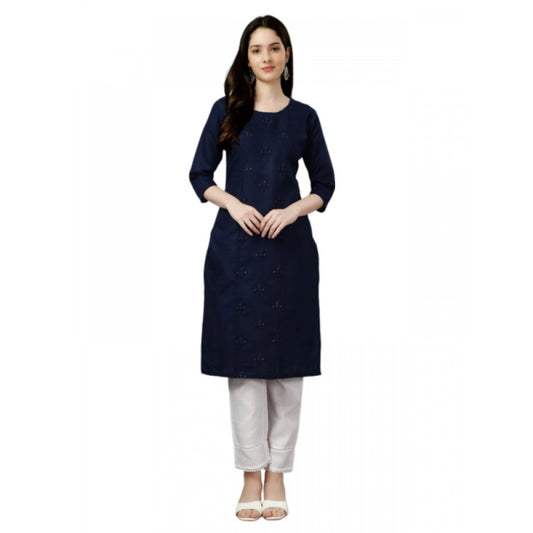 Shopper Beast Women's Casual 3-4 th Sleeve Embroidery Cotton Kurti (Dark Blue)