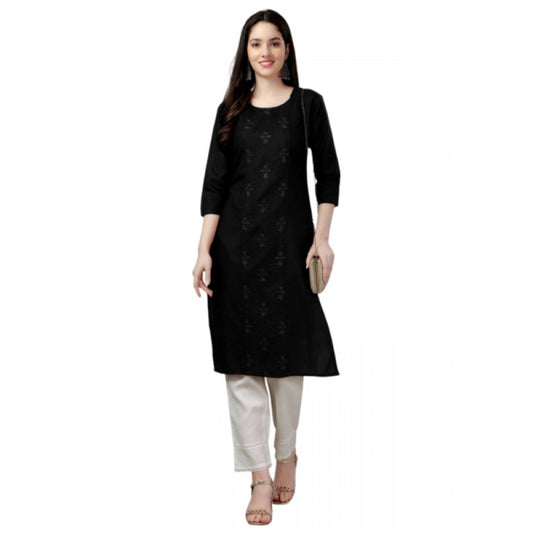 Shopper Beast Women's Casual 3-4 th Sleeve Embroidery Cotton Kurti (Black)