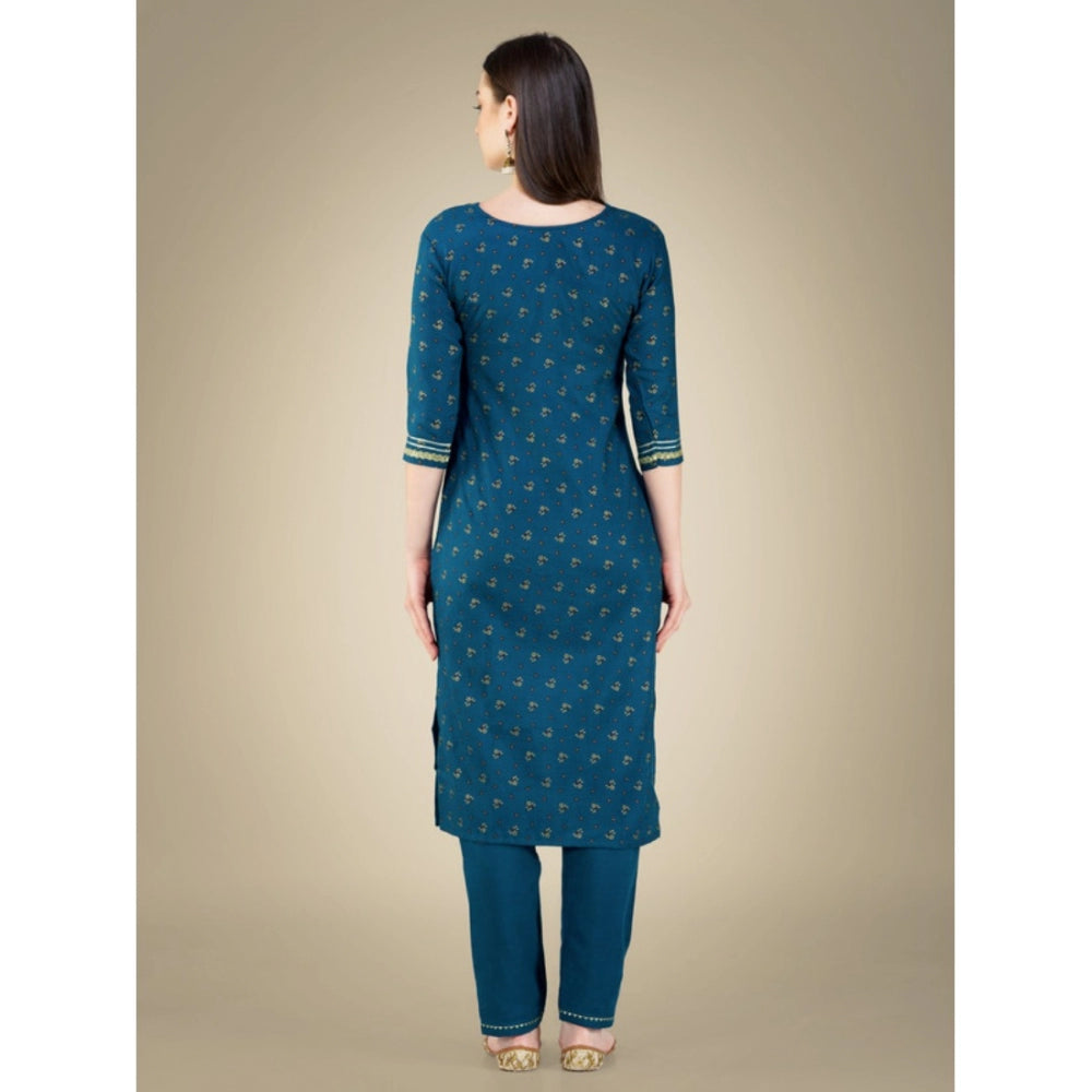 Shopper Beast Women's Casual 3-4 th Sleeve Embroidery Cotton Kurti Pant Dupatta Set (Blue )