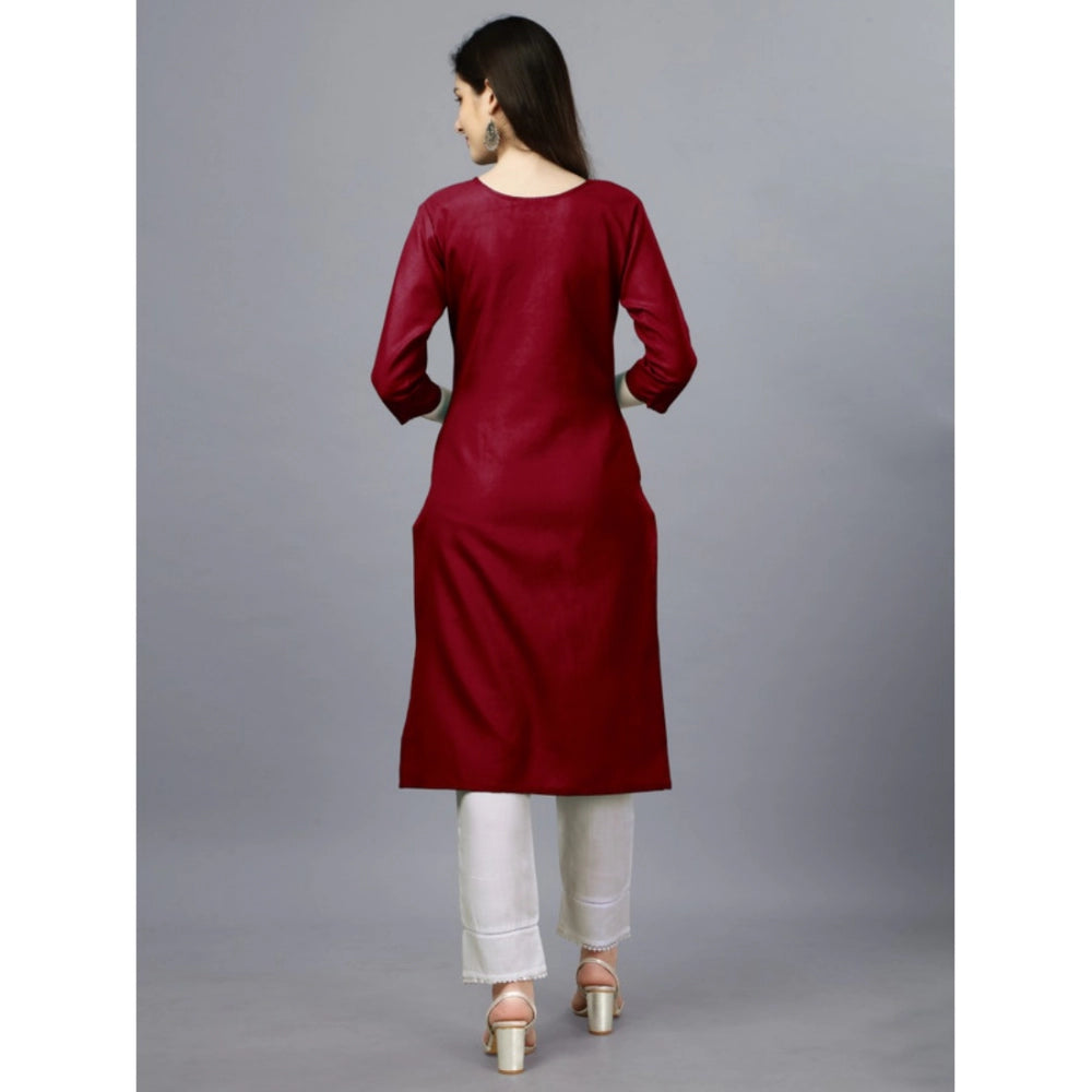 Shopper Beast Women's Casual 3-4 th Sleeve Embroidery Cotton Kurti (Maroon)