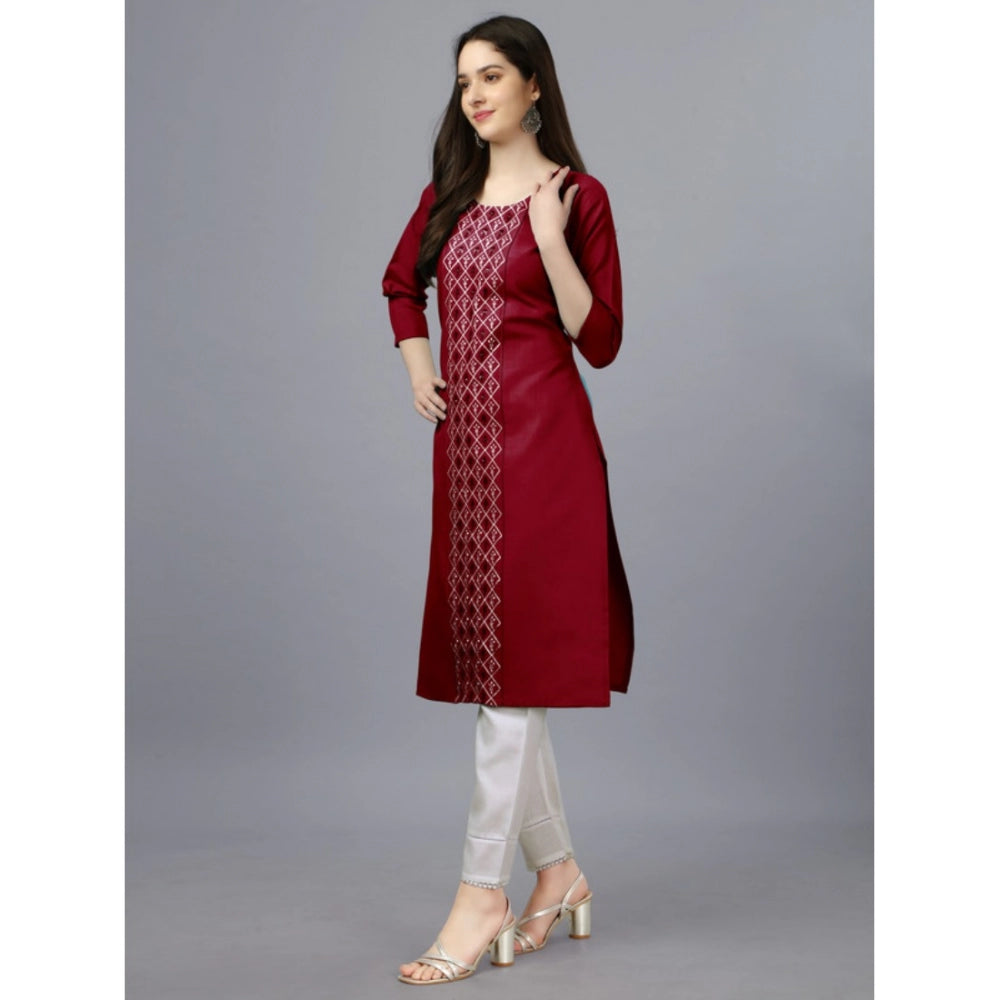 Shopper Beast Women's Casual 3-4 th Sleeve Embroidery Cotton Kurti (Maroon)