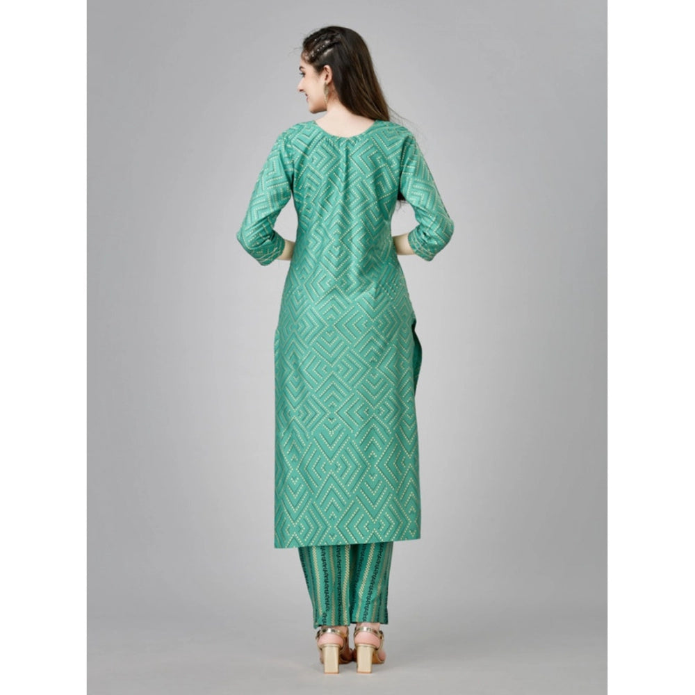 Shopper Beast Women's Casual 3-4 th Sleeve Embroidery Rayon Kurti Pant Set (Green)