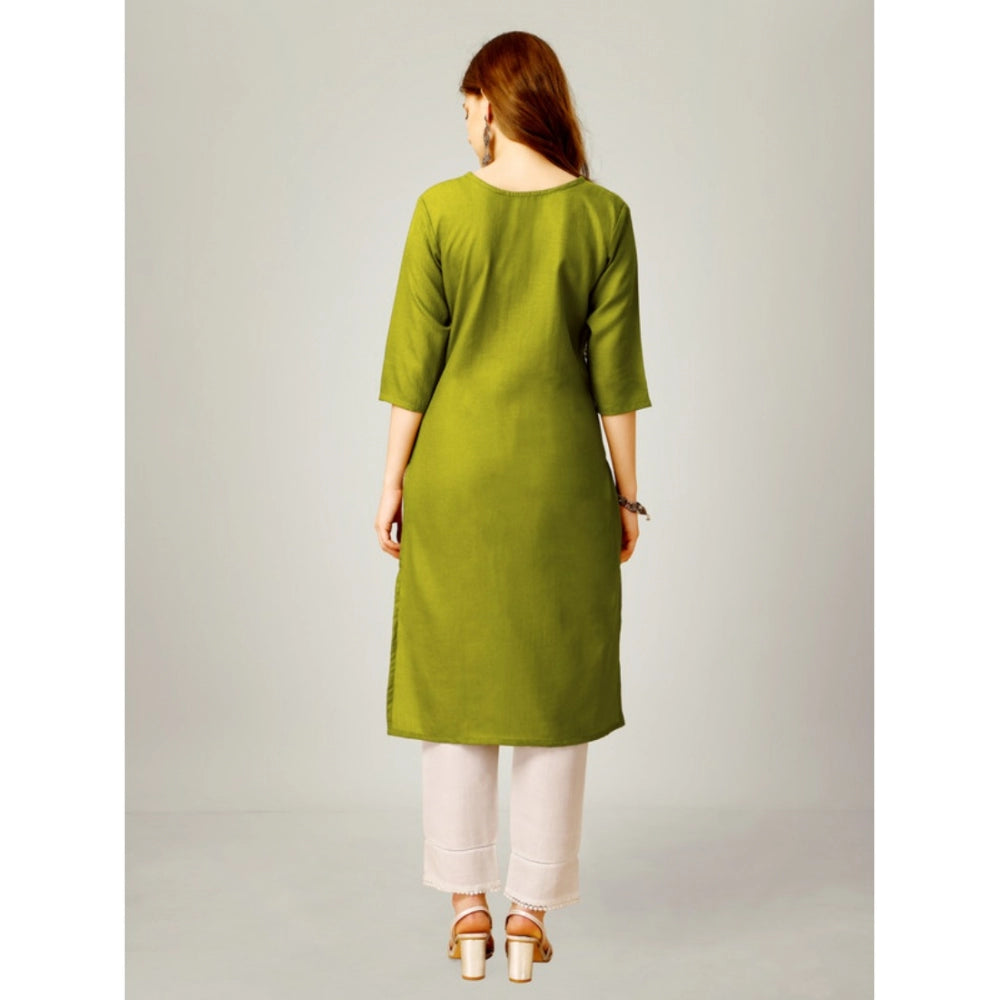 Shopper Beast Women's Casual 3-4 th Sleeve Embroidery Cotton Kurti Pant Set (Green)