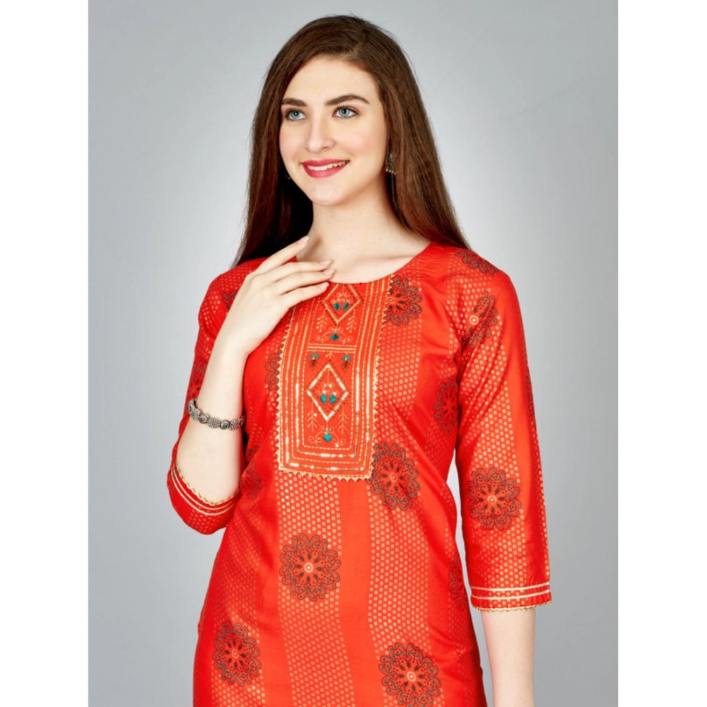 Shopper Beast Women's Casual 3-4 th Sleeve Embroidery Rayon Kurti Pant Set (Orange)