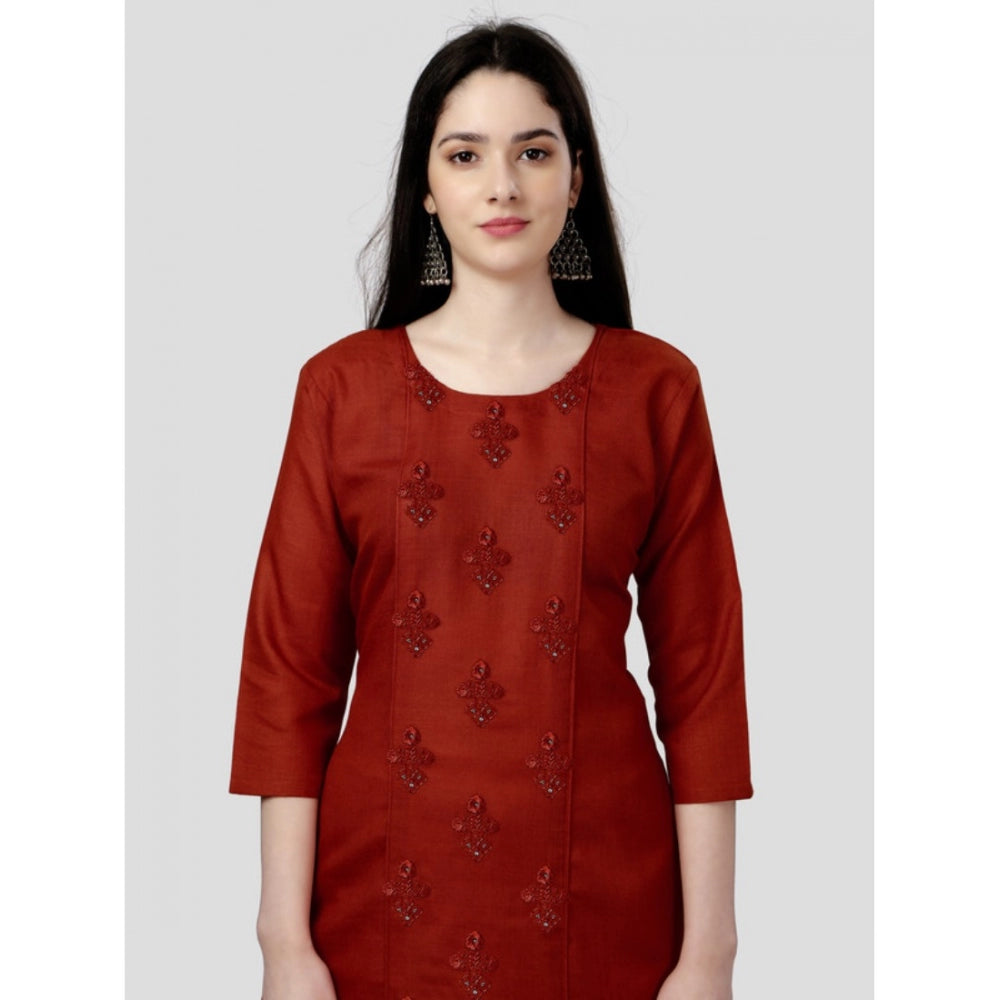 Shopper Beast Women's Casual 3-4 th Sleeve Embroidery Cotton Kurti (Rust)