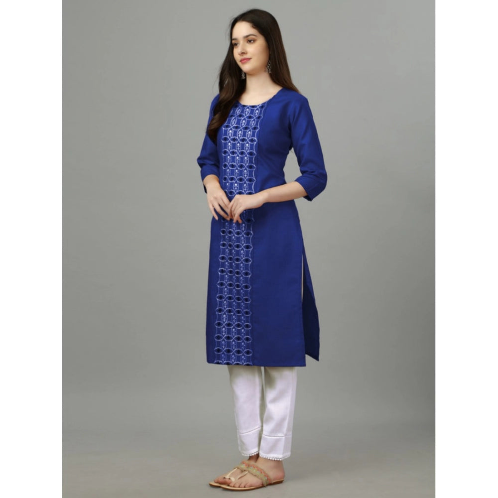 Shopper Beast Women's Casual 3-4 th Sleeve Embroidery Cotton Kurti (Blue)