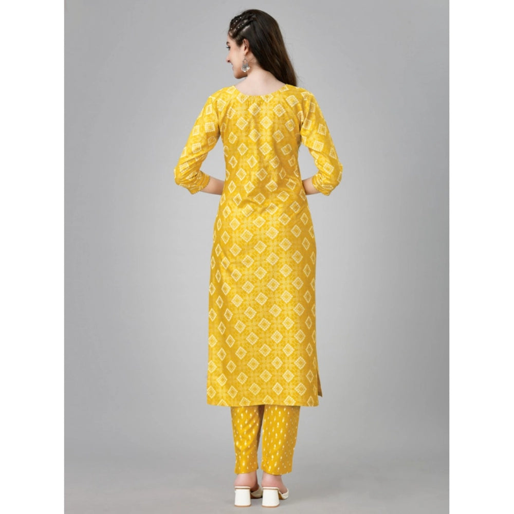 Shopper Beast Women's Casual 3-4 th Sleeve Embroidery Rayon Kurti Pant Set (Yellow)