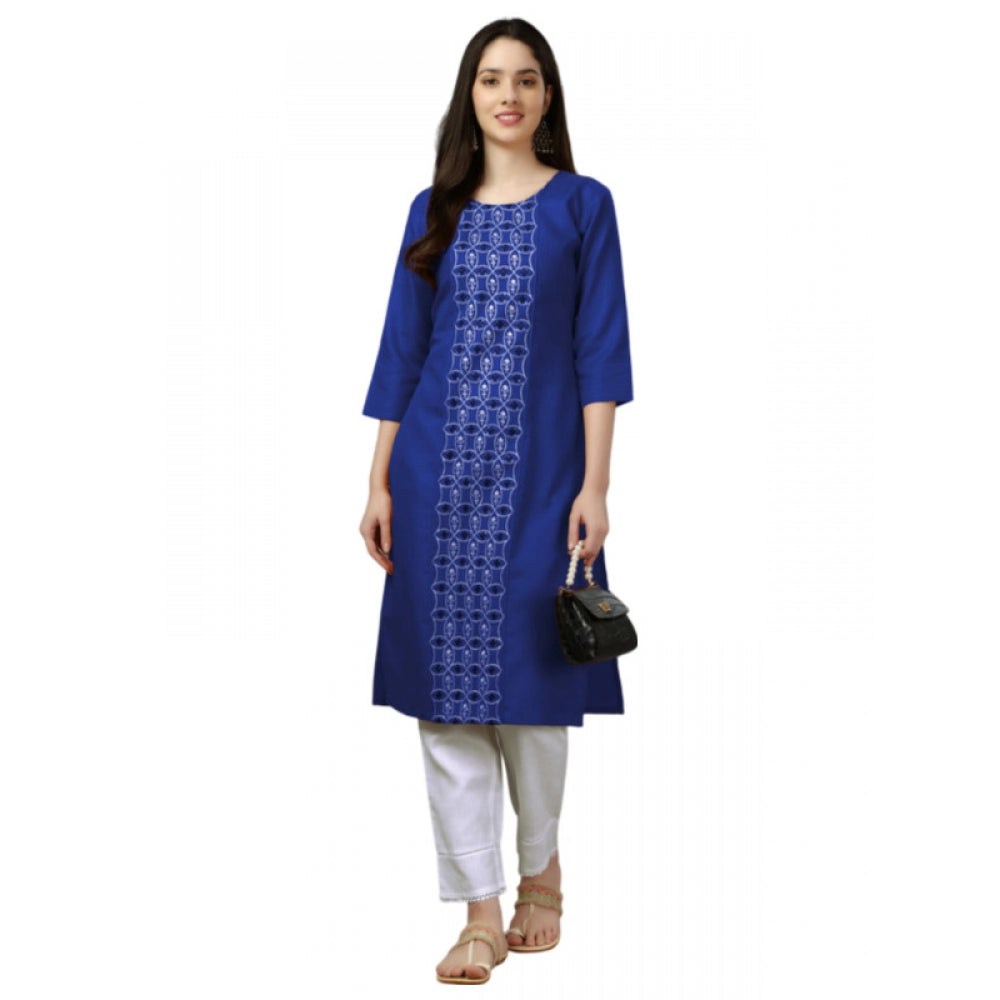 Shopper Beast Women's Casual 3-4 th Sleeve Embroidery Cotton Kurti (Blue)