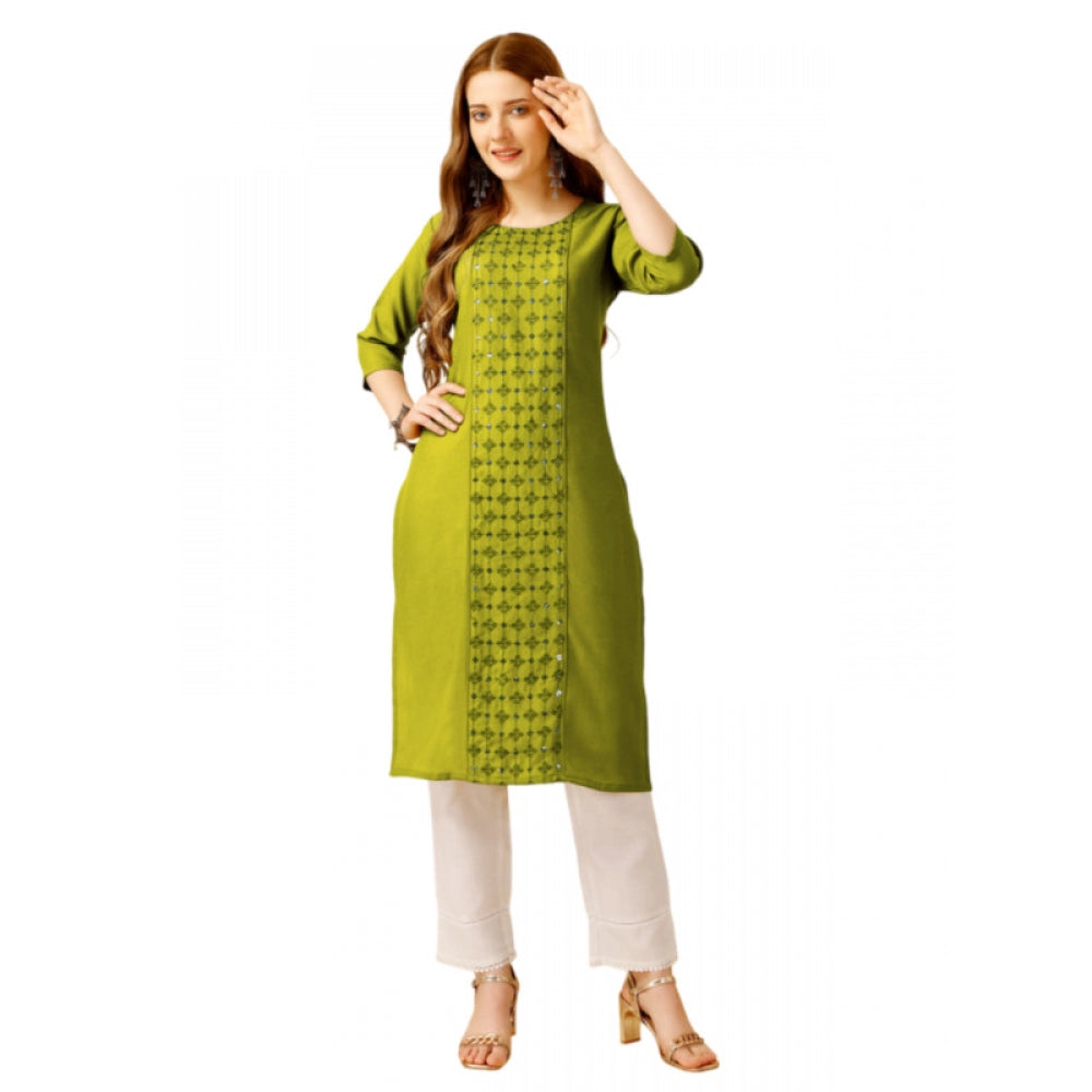 Shopper Beast Women's Casual 3-4 th Sleeve Embroidery Cotton Kurti Pant Set (Green)