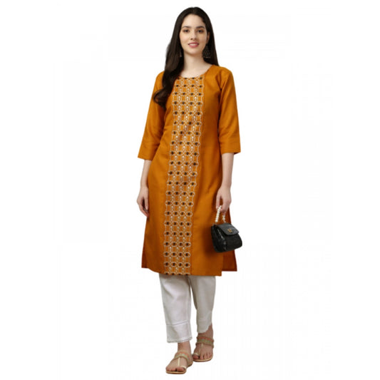 Shopper Beast Women's Casual 3-4 th Sleeve Embroidery Cotton Kurti (Mustard)