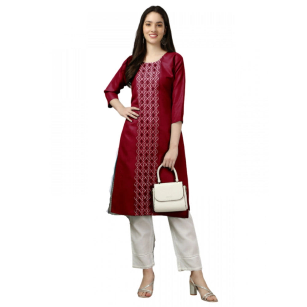 Shopper Beast Women's Casual 3-4 th Sleeve Embroidery Cotton Kurti (Maroon)