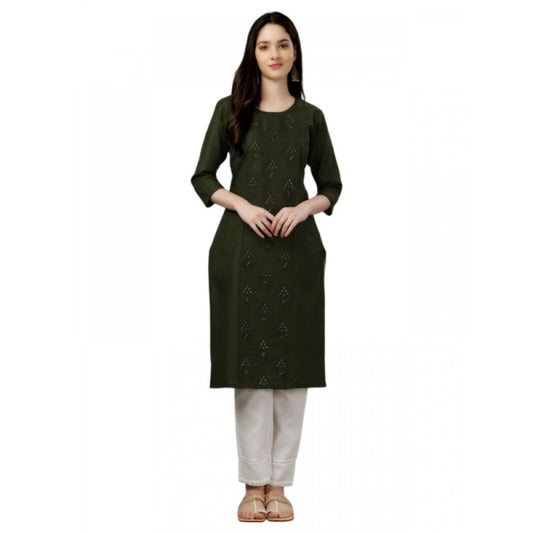 Shopper Beast Women's Casual 3-4 th Sleeve Embroidery Cotton Kurti (Dark Green)