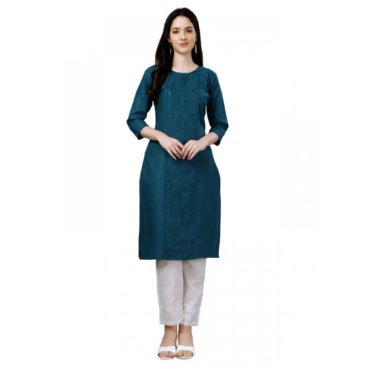 Shopper Beast Women's Casual 3-4 th Sleeve Embroidery Cotton Kurti (Blue )