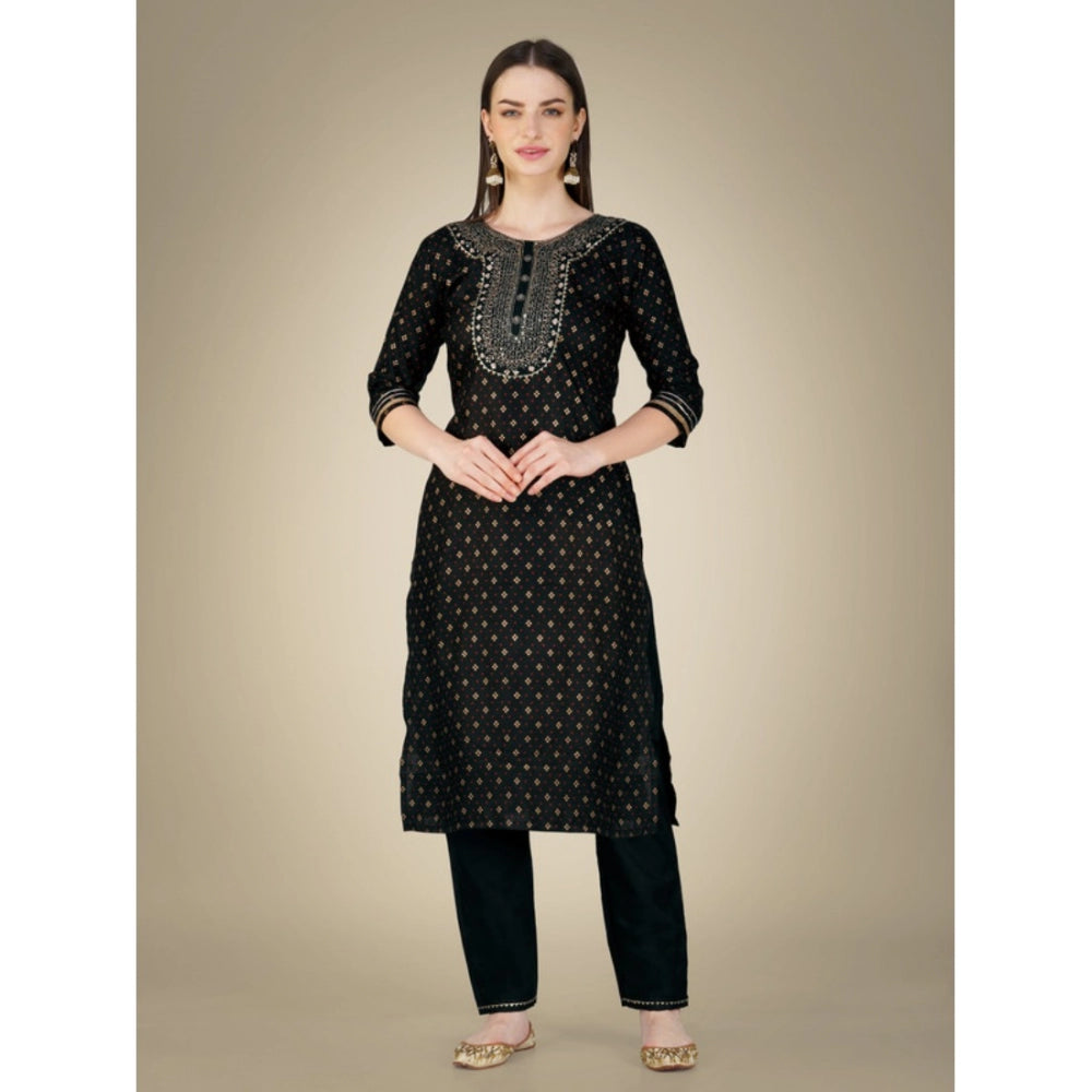 Shopper Beast Women's Casual 3-4 th Sleeve Embroidery Cotton Kurti Pant Dupatta Set (Black)