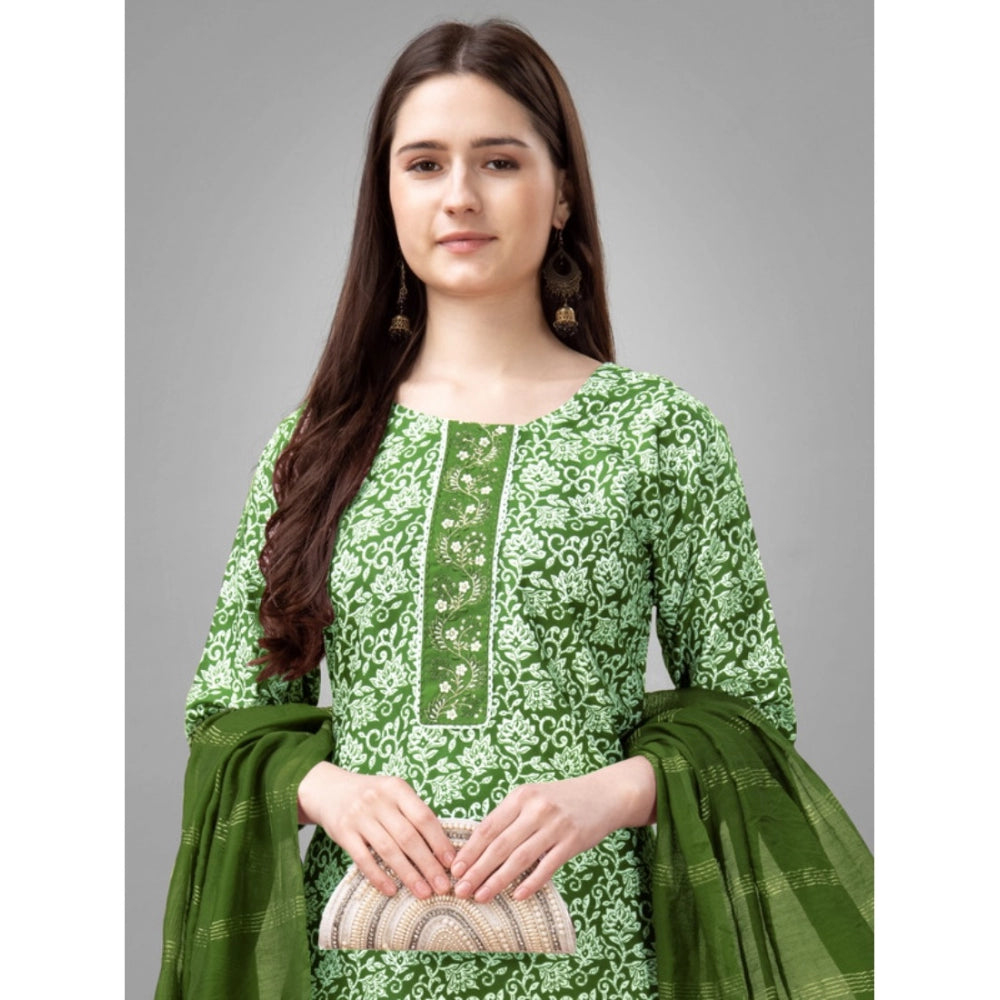 Shopper Beast Women's Casual 3-4 th Sleeve Embroidery Rayon Kurti Pant Dupatta Set (Green)