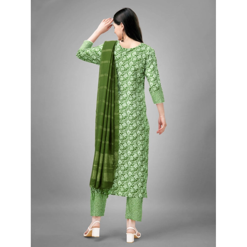 Shopper Beast Women's Casual 3-4 th Sleeve Embroidery Rayon Kurti Pant Dupatta Set (Green)