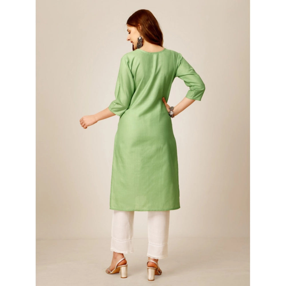 Shopper Beast Women's Casual 3-4 th Sleeve Embroidery Cotton Kurti Pant Set (Pista Green)