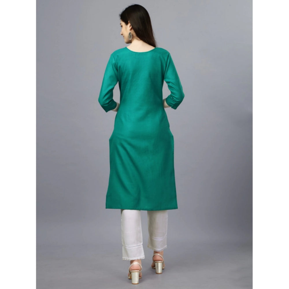 Shopper Beast Women's Casual 3-4 th Sleeve Embroidery Cotton Kurti (Light Green)