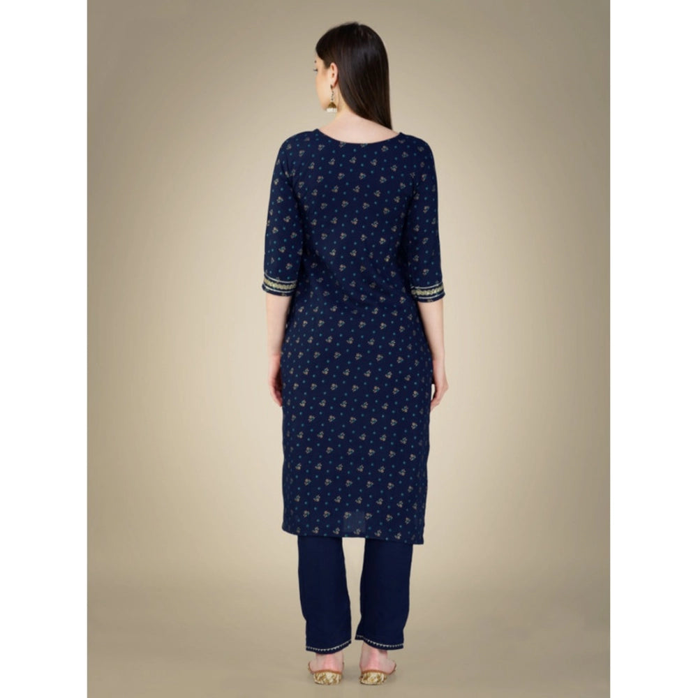 Shopper Beast Women's Casual 3-4 th Sleeve Embroidery Cotton Kurti Pant Dupatta Set (Dark Blue)