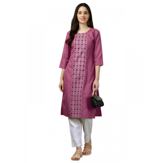 Shopper Beast Women's Casual 3-4 th Sleeve Embroidery Cotton Kurti (Purple)