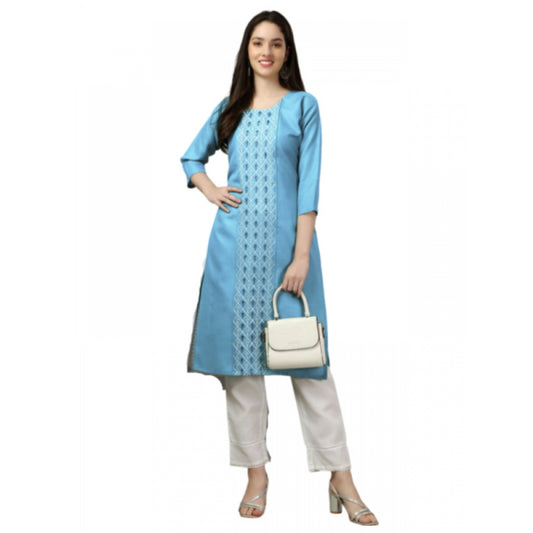 Shopper Beast Women's Casual 3-4 th Sleeve Embroidery Cotton Kurti (Light Blue)