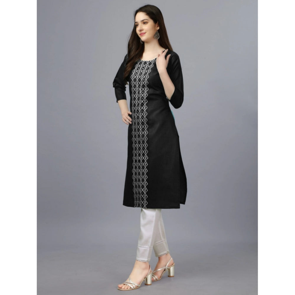 Shopper Beast Women's Casual 3-4 th Sleeve Embroidery Cotton Kurti (Black)