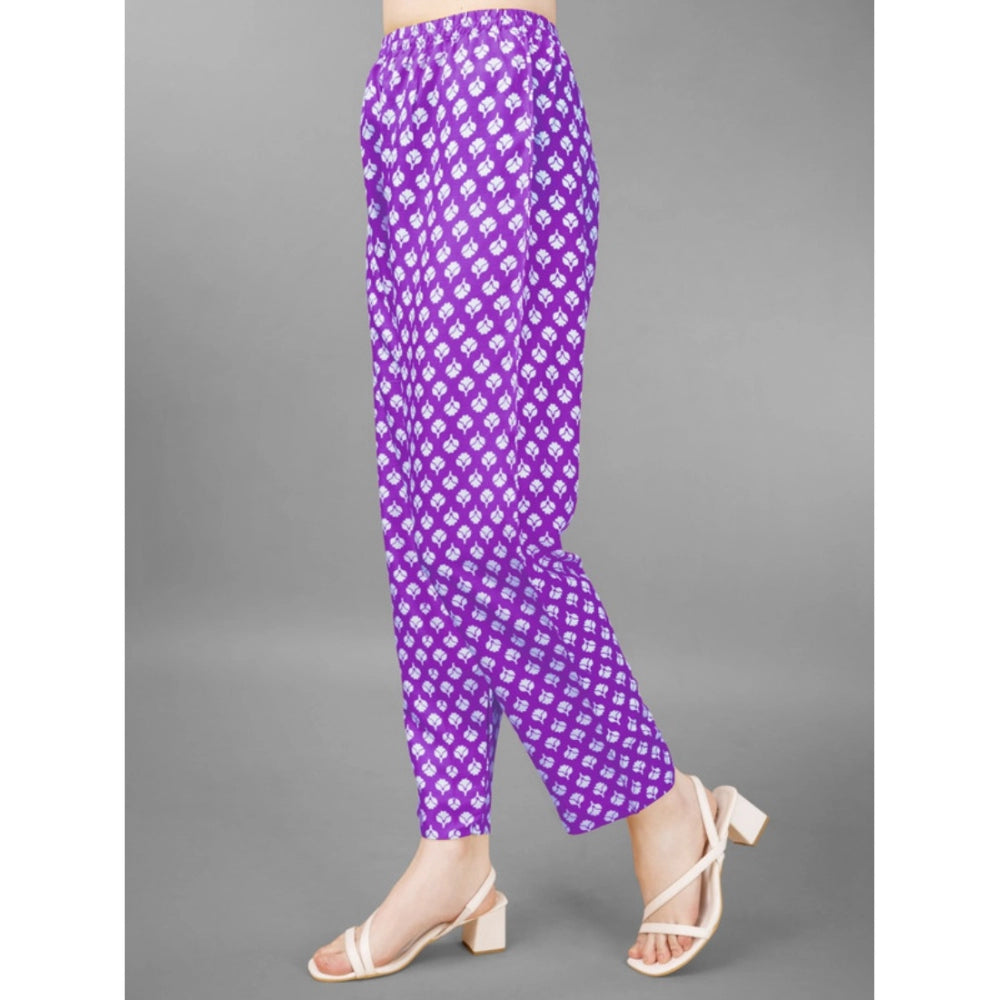 Shopper Beast Women's Casual 3-4 th Sleeve Embroidery Rayon Kurti Pant Dupatta Set (Purple)