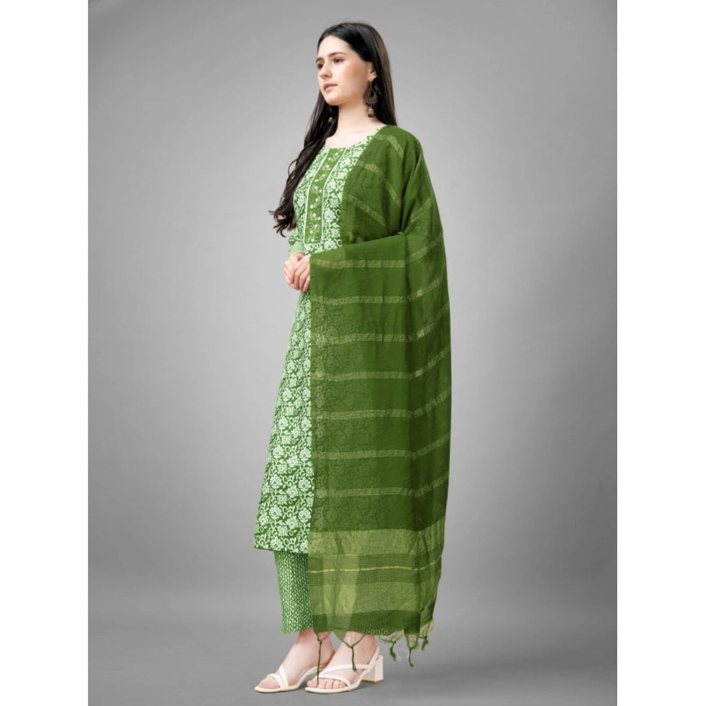 Shopper Beast Women's Casual 3-4 th Sleeve Embroidery Rayon Kurti Pant Dupatta Set (Green)