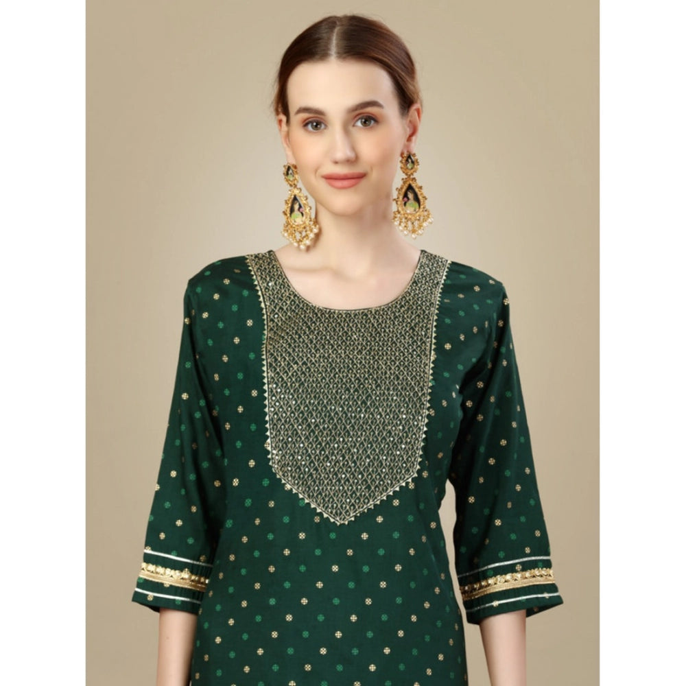 Shopper Beast Women's Casual 3-4 th Sleeve Embroidery Silk Blend Kurti Pant Dupatta Set (Dark Green)