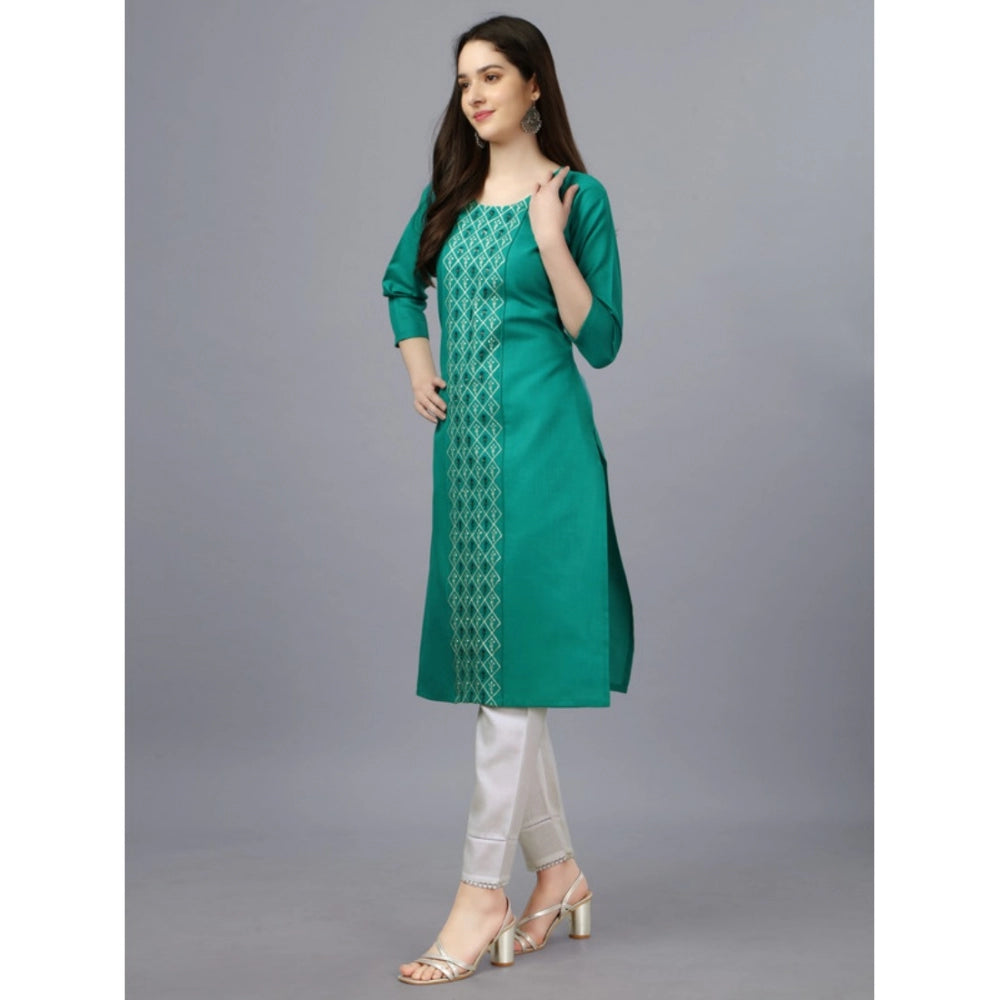 Shopper Beast Women's Casual 3-4 th Sleeve Embroidery Cotton Kurti (Light Green)