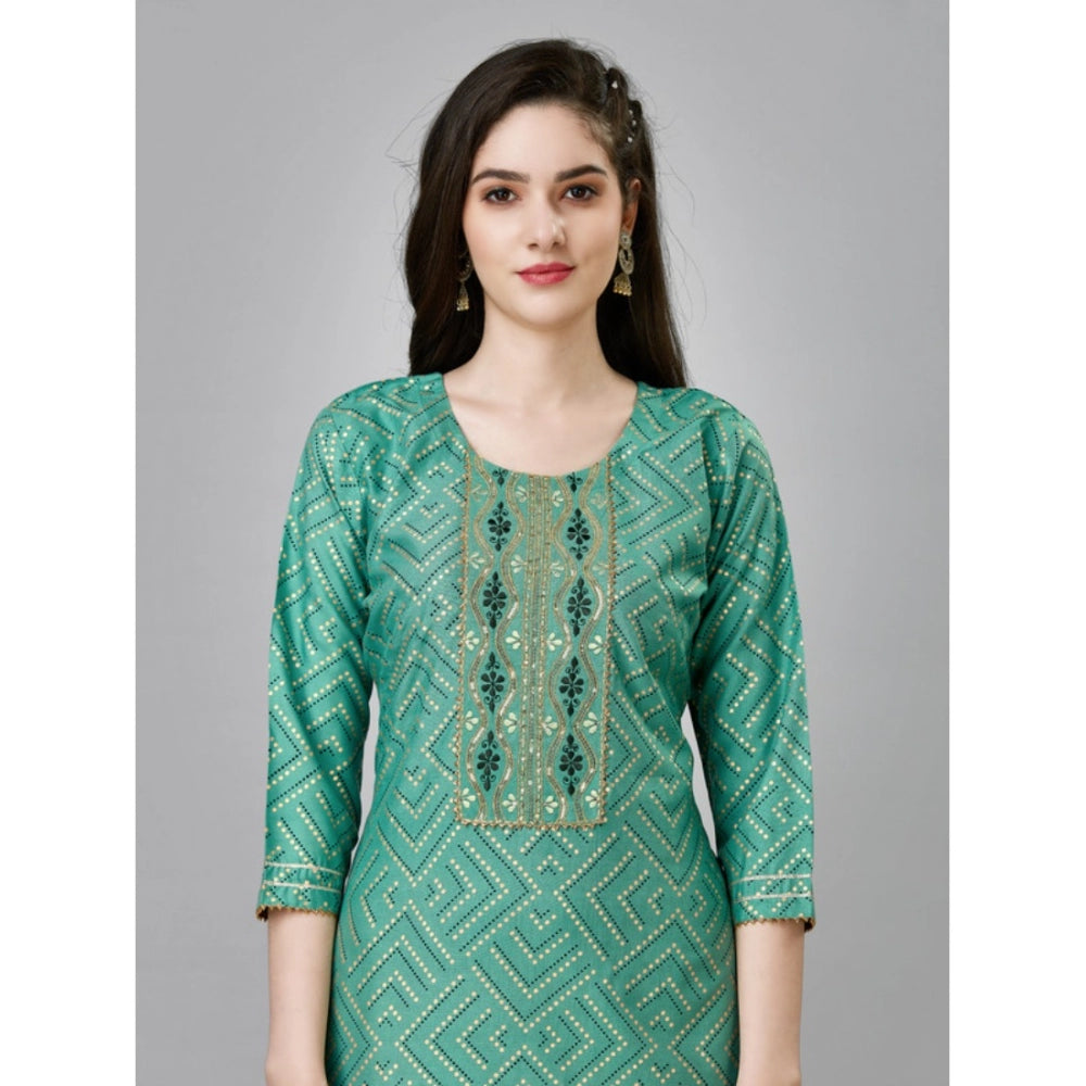 Shopper Beast Women's Casual 3-4 th Sleeve Embroidery Rayon Kurti Pant Set (Green)