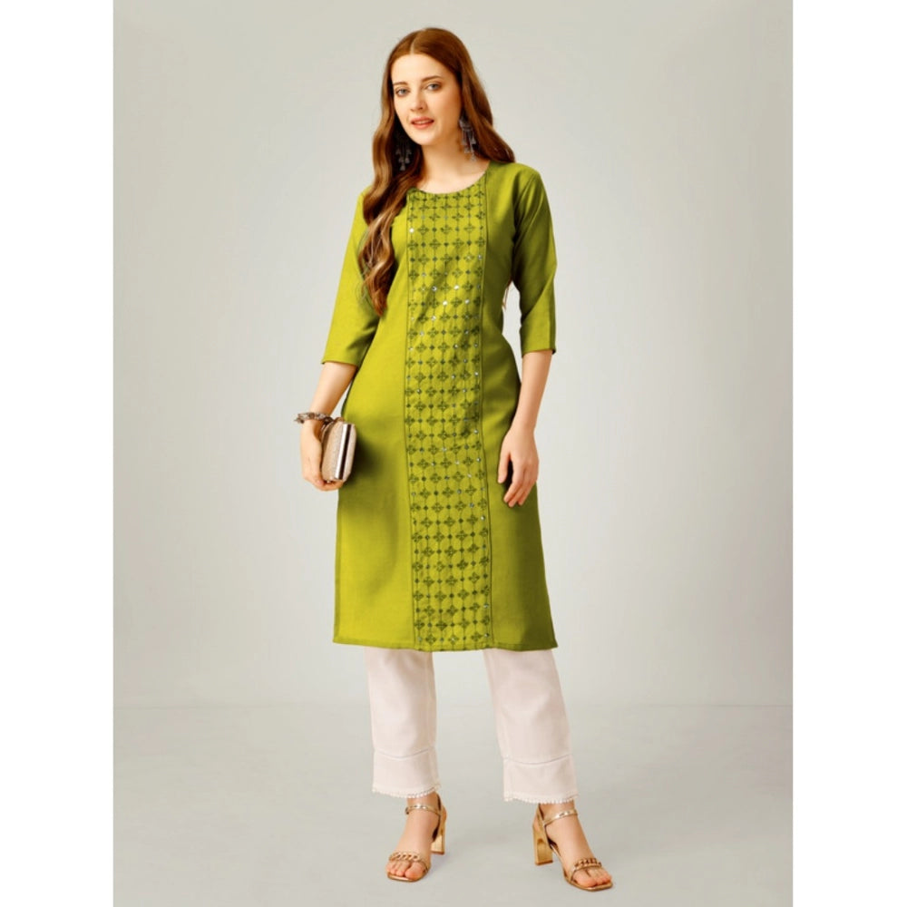 Shopper Beast Women's Casual 3-4 th Sleeve Embroidery Cotton Kurti Pant Set (Green)