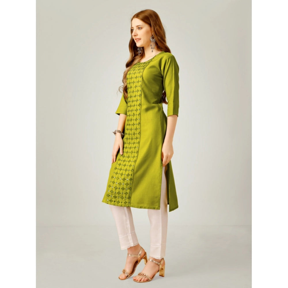 Shopper Beast Women's Casual 3-4 th Sleeve Embroidery Cotton Kurti Pant Set (Green)