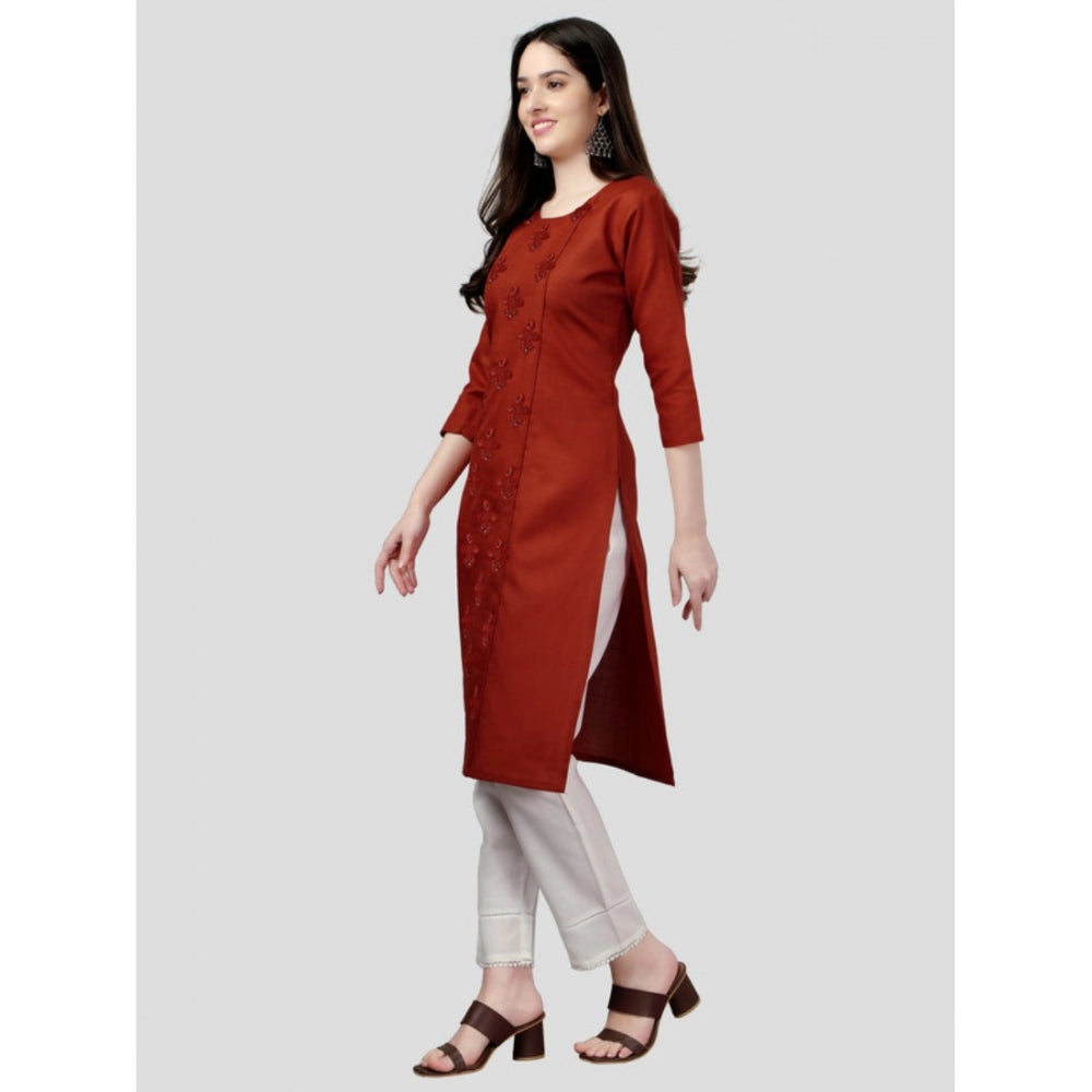 Shopper Beast Women's Casual 3-4 th Sleeve Embroidery Cotton Kurti (Rust)