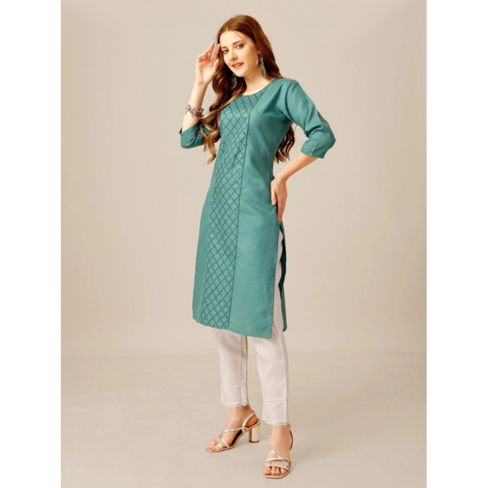 Shopper Beast Women's Casual 3-4 th Sleeve Embroidery Cotton Kurti Pant Set (Green)