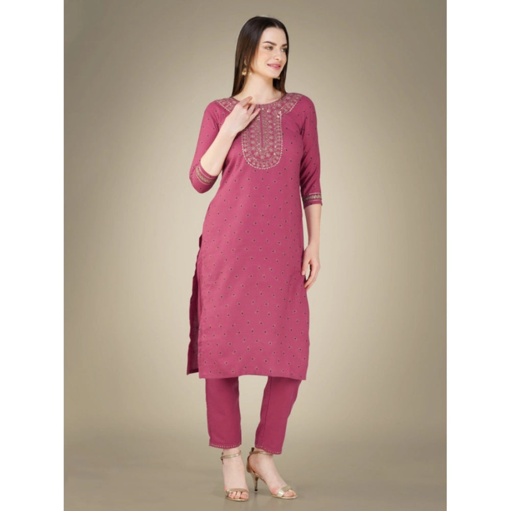 Shopper Beast Women's Casual 3-4 th Sleeve Embroidery Cotton Kurti Pant Dupatta Set (Wine)